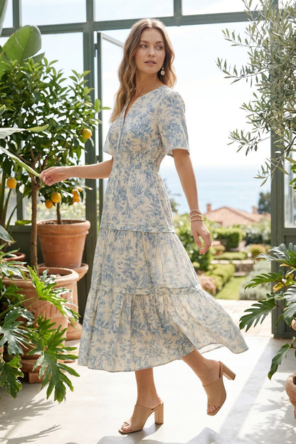 Catalina Blue Floral Tiered Dress