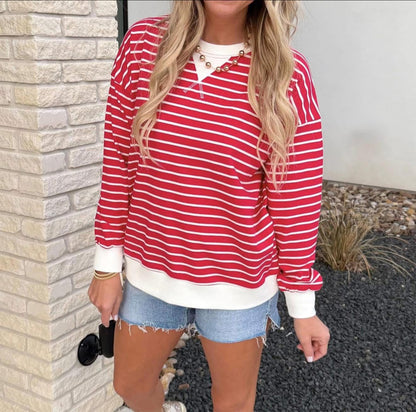 Red White Stripe Pullover Top