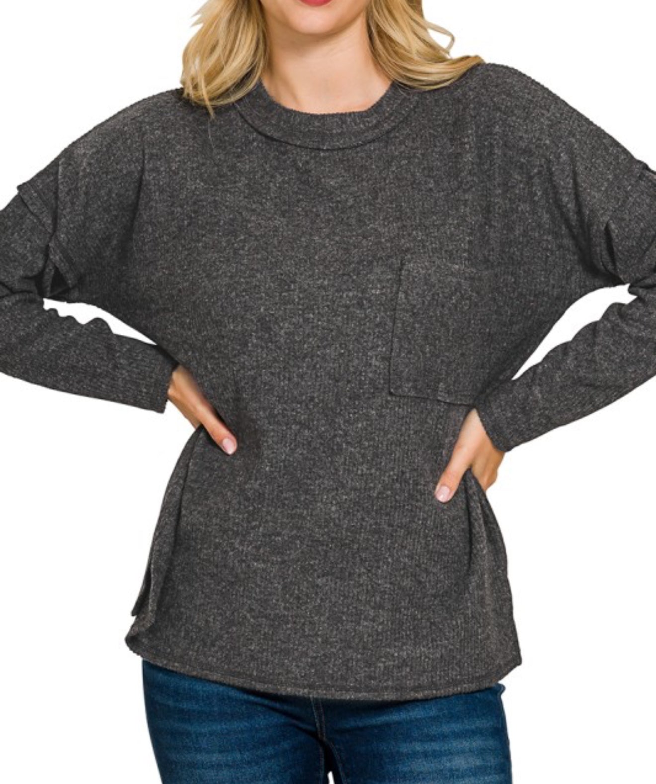 Ribbed Pocket Sweater Black