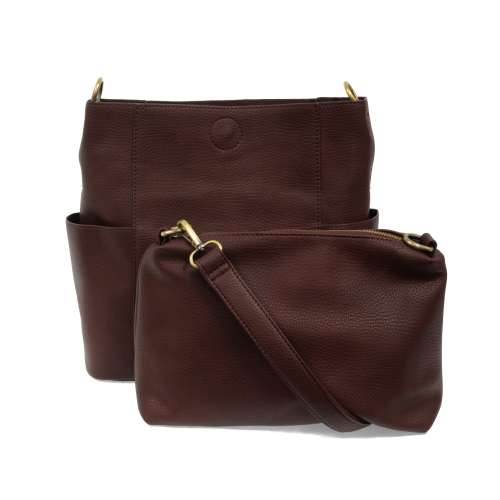2 PC Joy Susan Kayleigh Side Pocket Bucket Bag Set Oxblood
