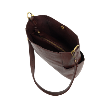 2 PC Joy Susan Kayleigh Side Pocket Bucket Bag Set Oxblood