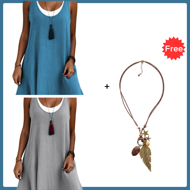 ⏰2026 Summer Hot Sale 50% OFF💃Women's Casual Loose Sleeveless Fake Two Piece Tank Dress