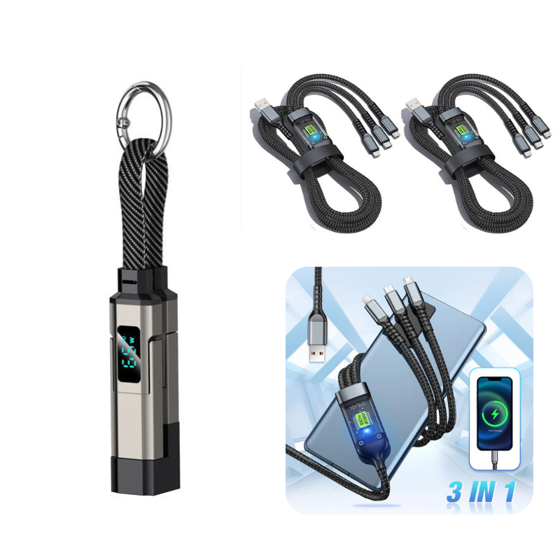 🚨 The Only Charging Cable You’ll Ever Need! 🔋4-in-1 Digital Display Keychain Charging Cable ⚡ Fast Charging, Portable & Multi-Device Compatible