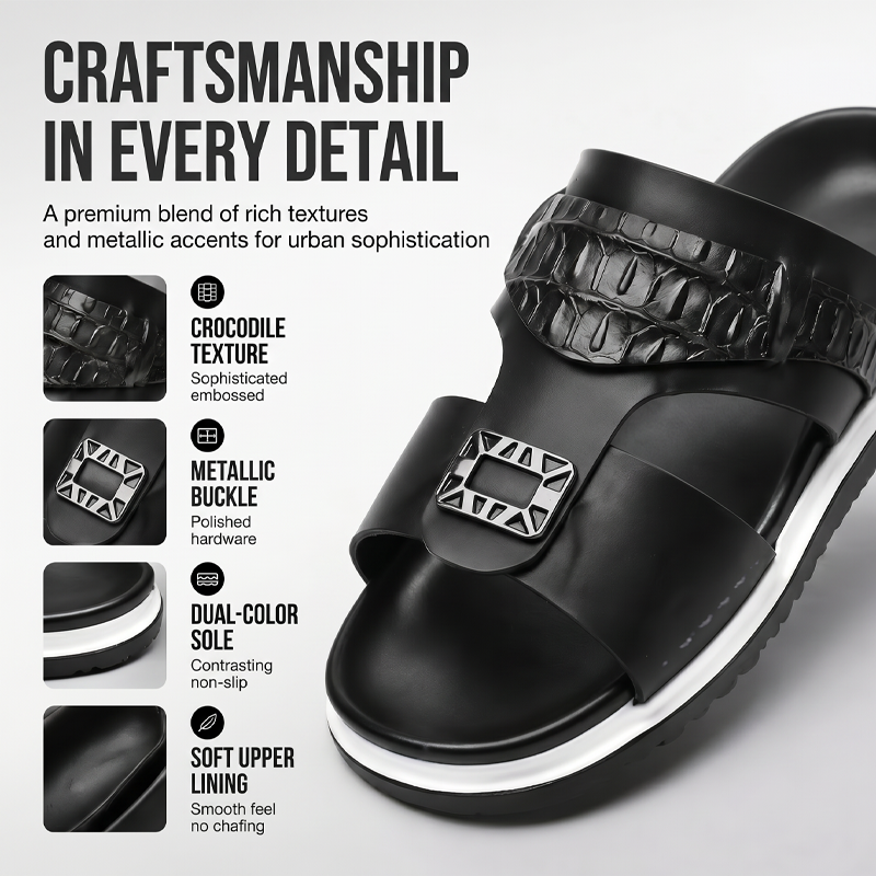 📢📢50% OFF !! ⏰Men's Faux Leather Slip-On Sandals