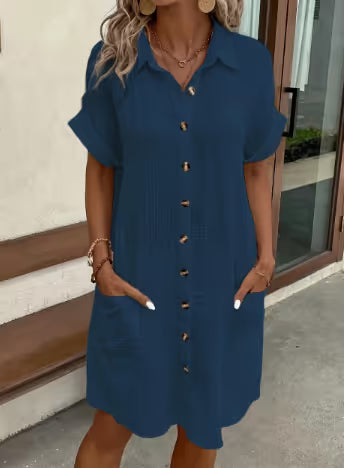 ✨Short Sleeve Shirt Dress - Soft, Pocketed & Effortlessly Stylish💃