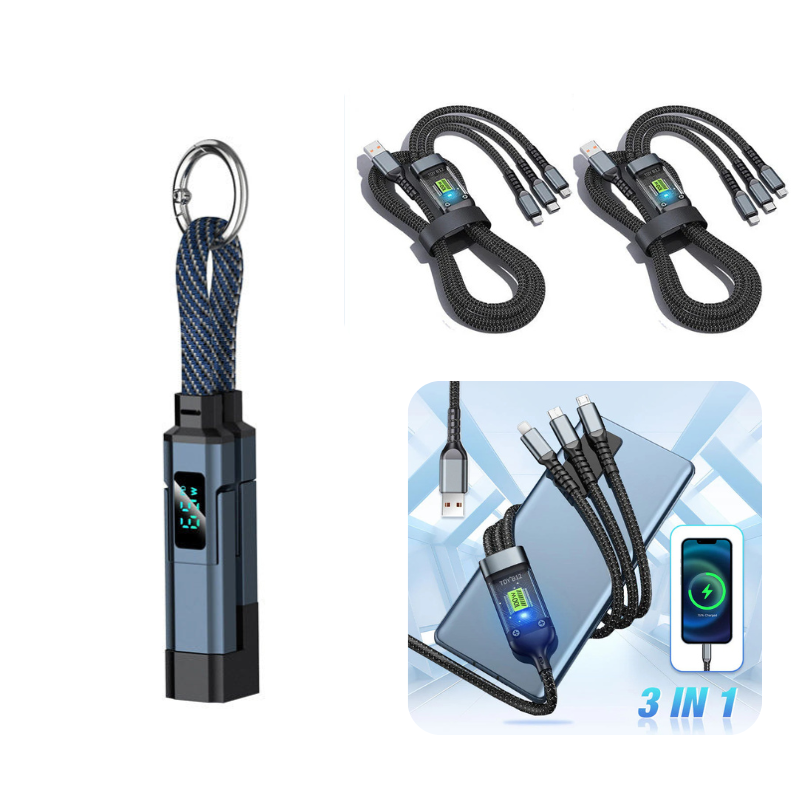 🚨 The Only Charging Cable You’ll Ever Need! 🔋4-in-1 Digital Display Keychain Charging Cable ⚡ Fast Charging, Portable & Multi-Device Compatible