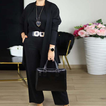 New Arrival✨3-Piece Set with Short Sleeve Top, Wide-Leg Pants & Long Cardigan – Effortless Layered Style