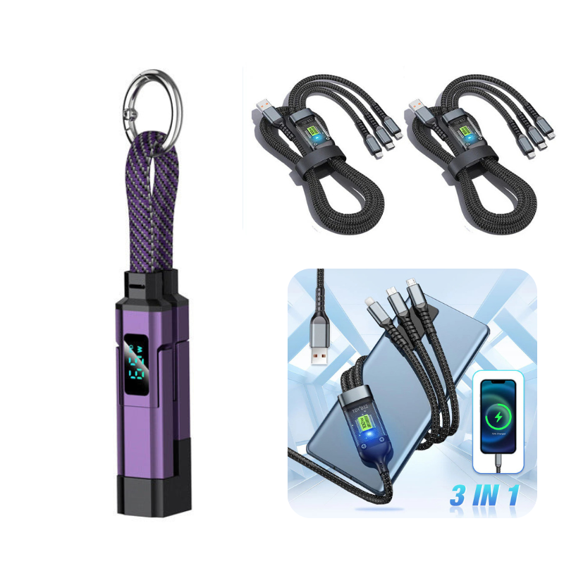 🚨 The Only Charging Cable You’ll Ever Need! 🔋4-in-1 Digital Display Keychain Charging Cable ⚡ Fast Charging, Portable & Multi-Device Compatible