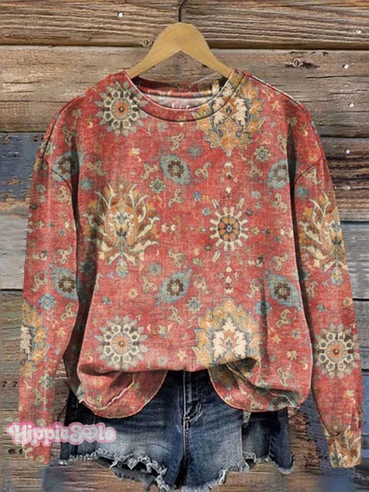 Women's Retro Ethnic Totem Art Pattern Print Pocket Cotton Dress