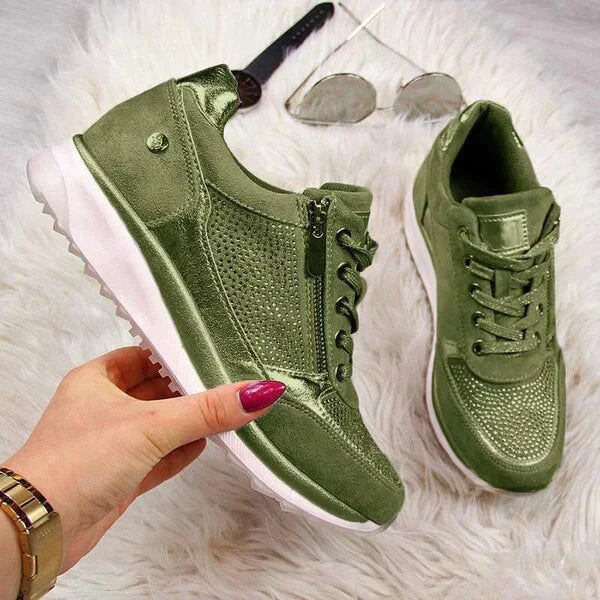 Raina - Lace Up Sneakers With Side Zip Casual Fit