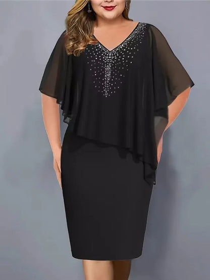 Lirienne - Premium Rhinestone V-Neck Midi Dress