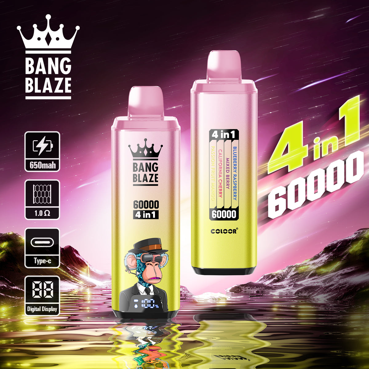 Bang Blaze 60000 – 4 flavors in a single device! 🔥 Fast shipping in 1–5 days. 🚚 Tax- and duty-free. 💨 Up to 60,000 puffs of pure flavor! Buy it now and save! ⚡