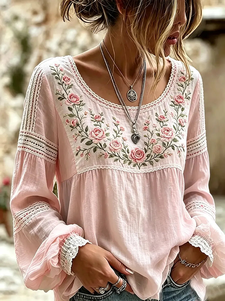 Tressalia - Embroidered Linen Blouse