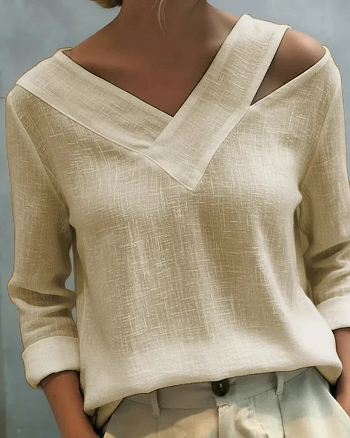 Calira - Soft-Touch V-Neck Off-Shoulder Top
