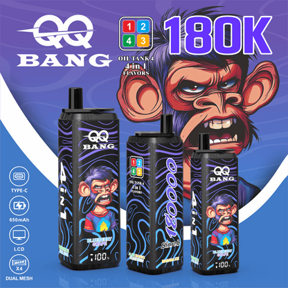 QQ Bang 180000 180K Puffs 4 In 1 Flavors LCD Display Rechargeable Disposable Vape