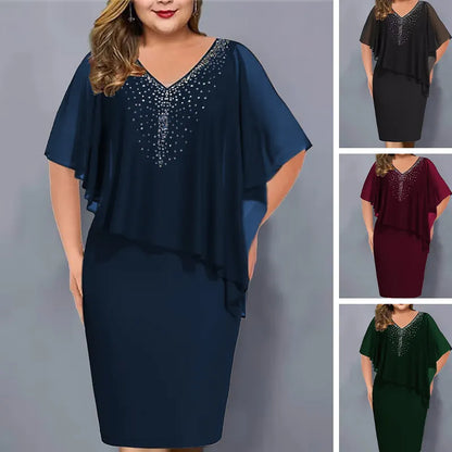 Lirienne - Premium Rhinestone V-Neck Midi Dress
