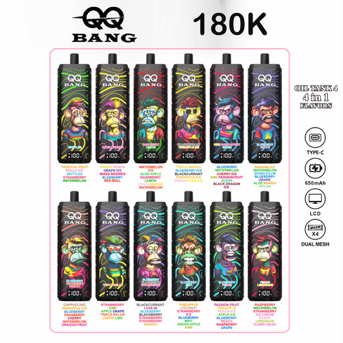 QQ Bang 180000 180K Puffs 4 In 1 Flavors LCD Display Rechargeable Disposable Vape