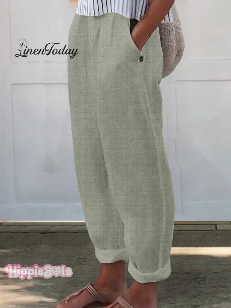 Women's Printed Cotton And Linen Casual Pants