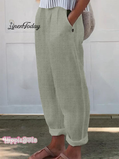 Women's Printed Cotton And Linen Casual Pants