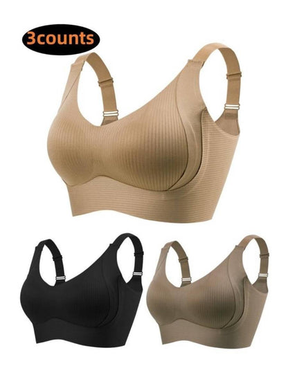 🌷 50% OFF – LIMITED TIME! 💕Subtle Striped Seamless Bra with W-Support ✨ Wire-Free Lift & Unmatched Comfort