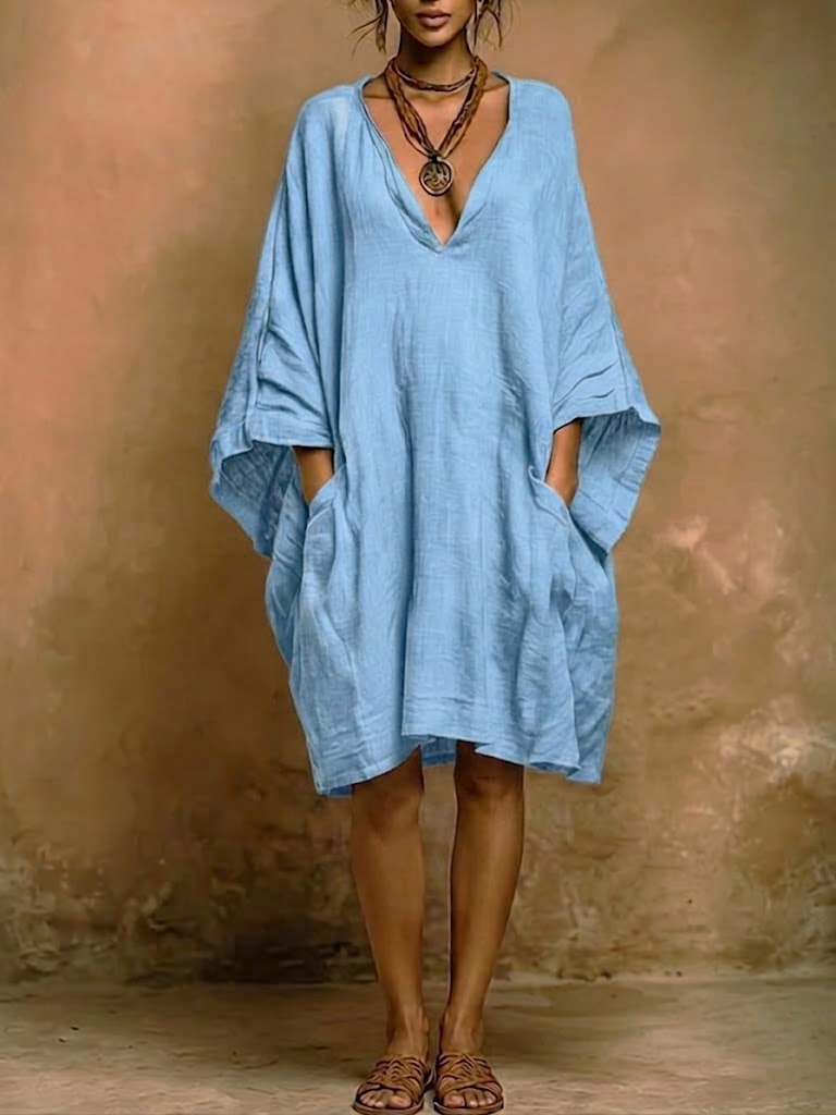 Valenne - Loose Fit V Neck Midi Dress