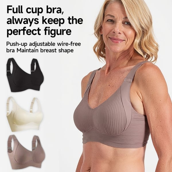 🌷 50% OFF – LIMITED TIME! 💕Subtle Striped Seamless Bra with W-Support ✨ Wire-Free Lift & Unmatched Comfort