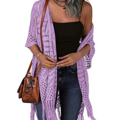 🥳2026 HOT SALE🥳💞50K+ SOLD!🌸☀️ 50% OFF! Oversized Knit Cardigan – Lightweight crochet tassel kimono for spring & summer. Breathable viscose‑nylon blend – no itch, no cling – layer over anything! 🧶✨