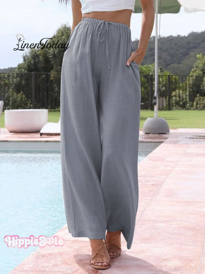 Women's Solid Color Loose Elegant Casual Simple Cotton And Linen Pants