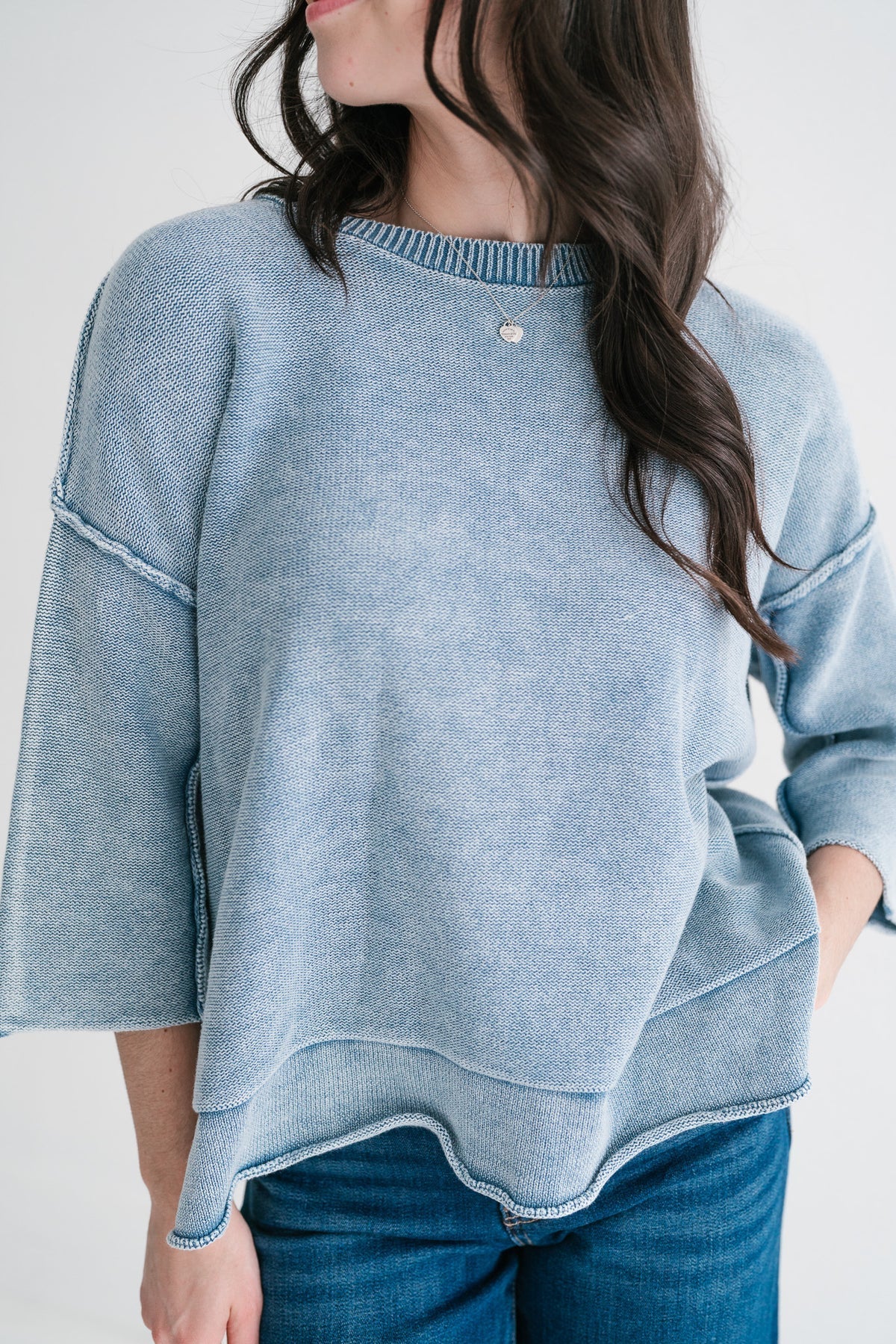 Breezy Knit Top Dusty Blue