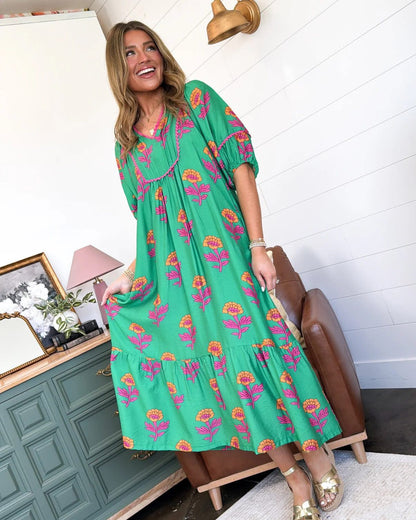 UMGEE Jade Green Floral Maxi Dress