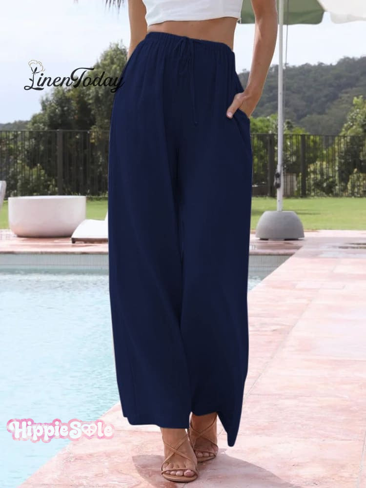 Women's Solid Color Loose Elegant Casual Simple Cotton And Linen Pants