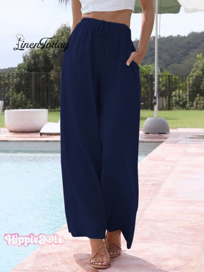 Women's Solid Color Loose Elegant Casual Simple Cotton And Linen Pants