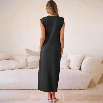 🎉2026 Hot Sale 49% OFF💃🌿Women's Crewneck Casual Loose Split Wrinkle-Free Long Dress