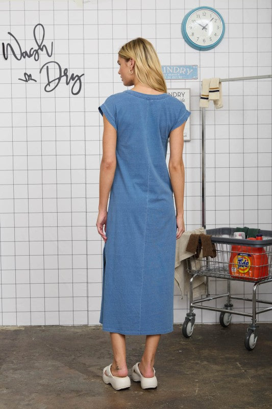 Denim Blue Cotton Tee Shirt Maxi Dress