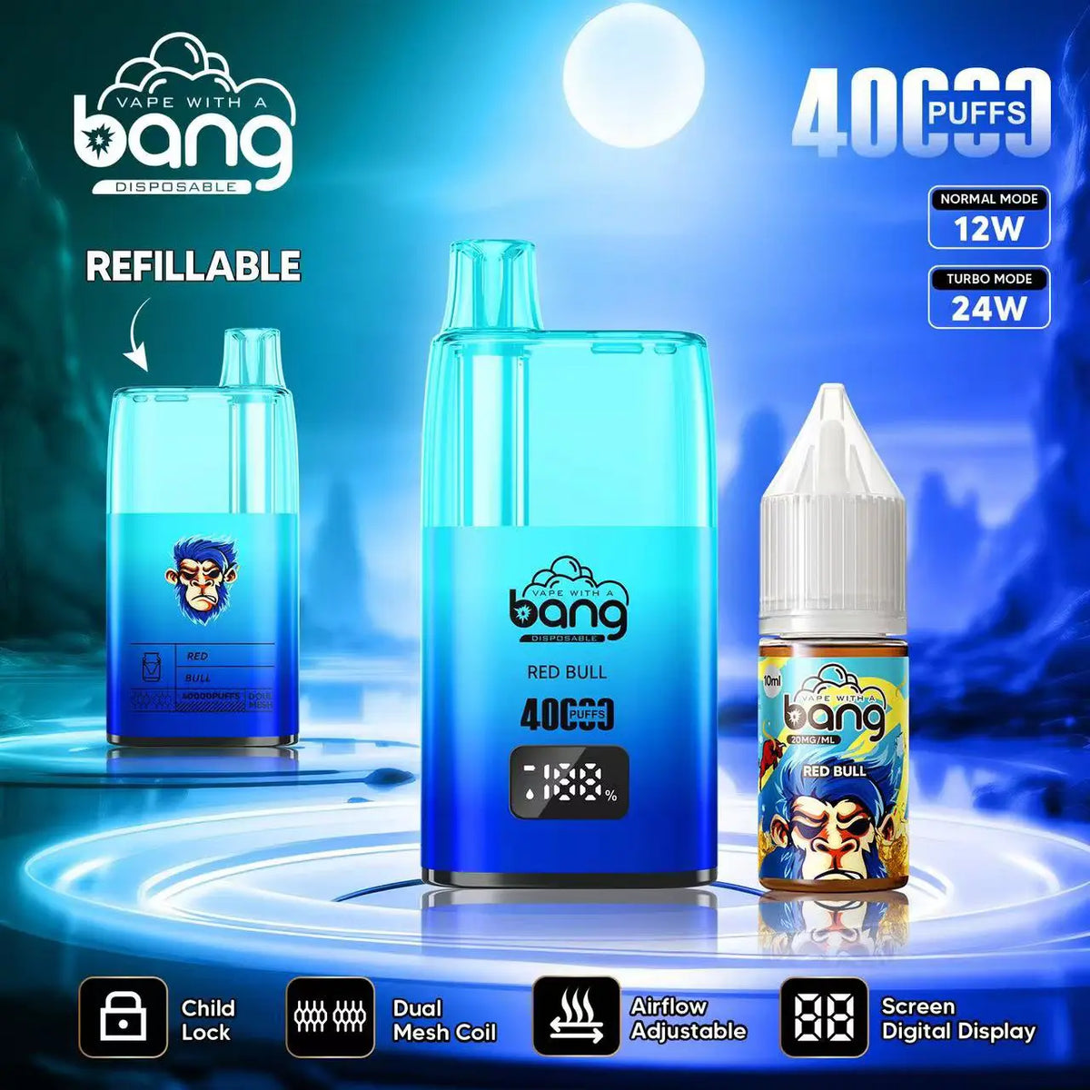 Bang 40000 40K Puffs LED Digital Display Screen Refillable Oil Vape