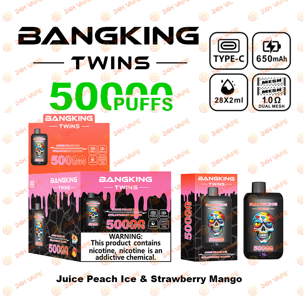Bang King Twins 50000 50K Puffs 2% 3% 5% Nicotine Double Taste LED Display Disposable Vape