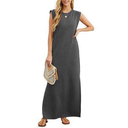 🎉2026 Hot Sale 49% OFF💃🌿Women's Crewneck Casual Loose Split Wrinkle-Free Long Dress
