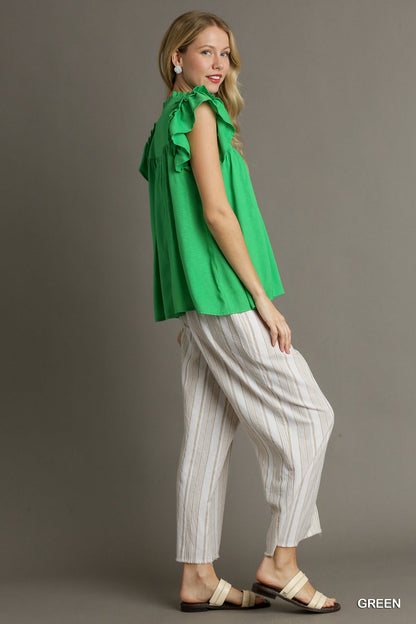 UMGEE Ruffle Sleeve Top Green