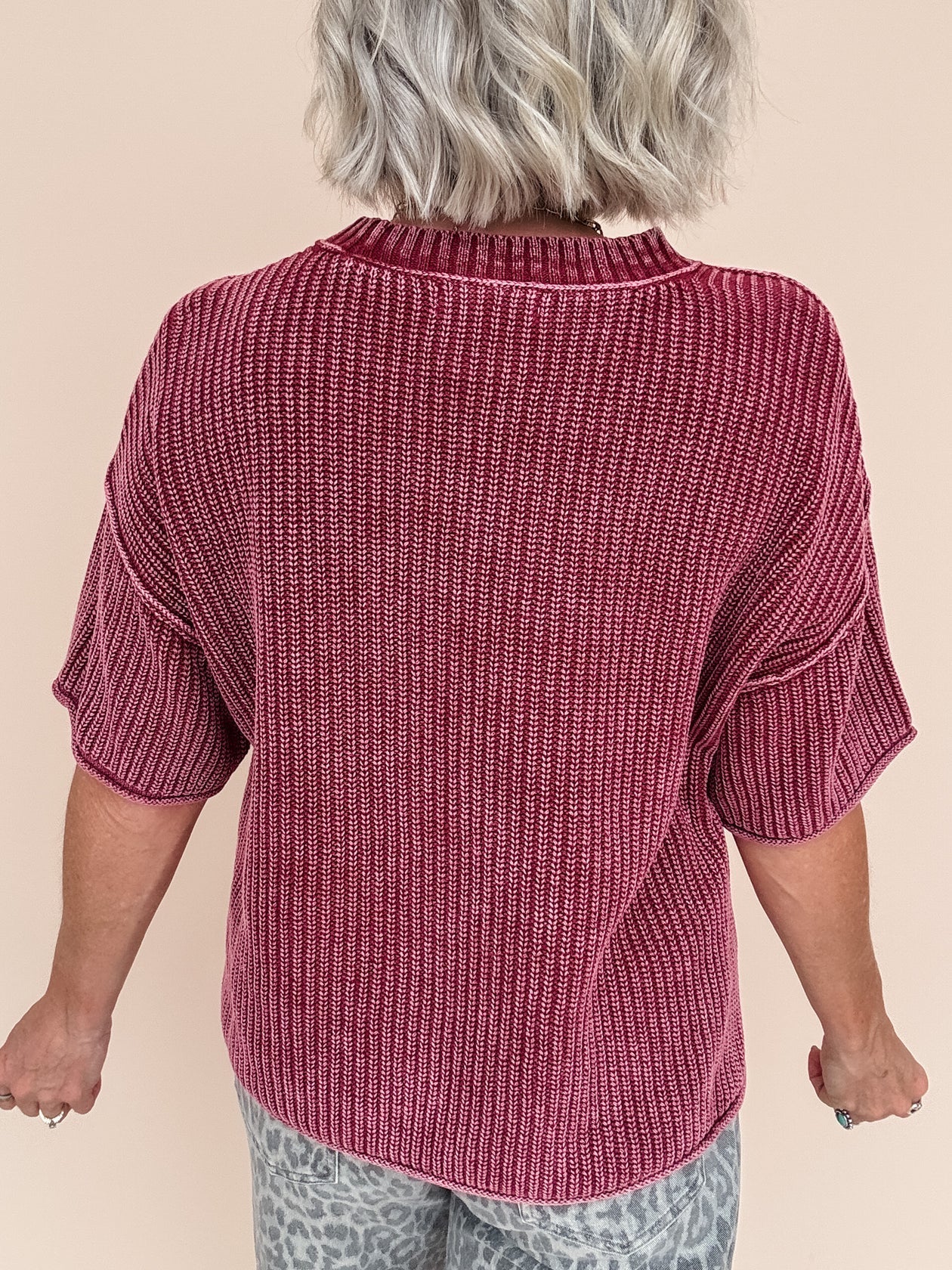 Washed Crew Sweater Burgundy