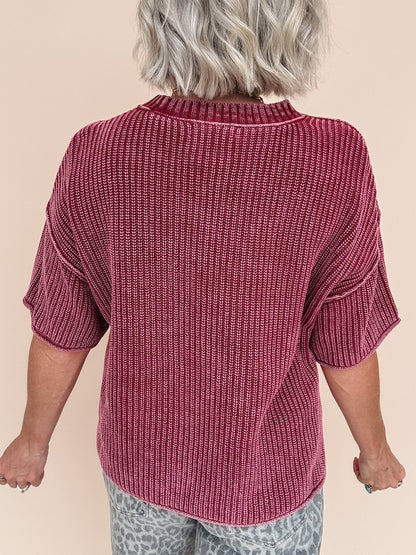 Washed Crew Sweater Burgundy