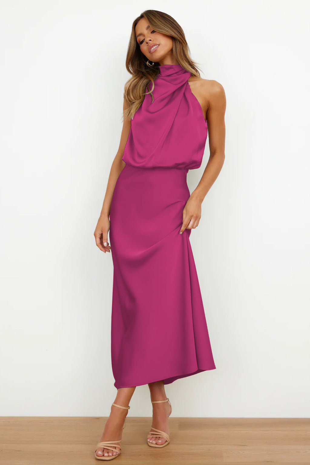 Melira - Regal High-Collar Maxi Dress