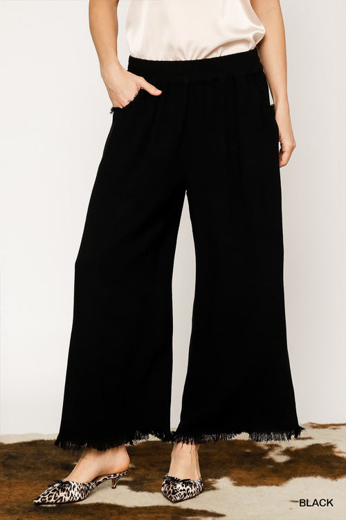 UMGEE Black Frayed Hem Wide Leg Pant