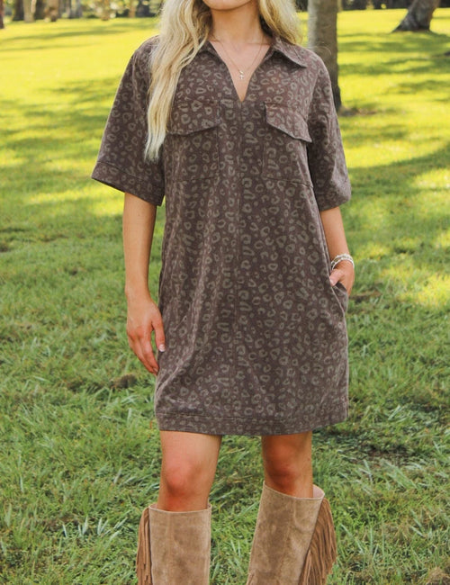 Leopard Print Denim Dress