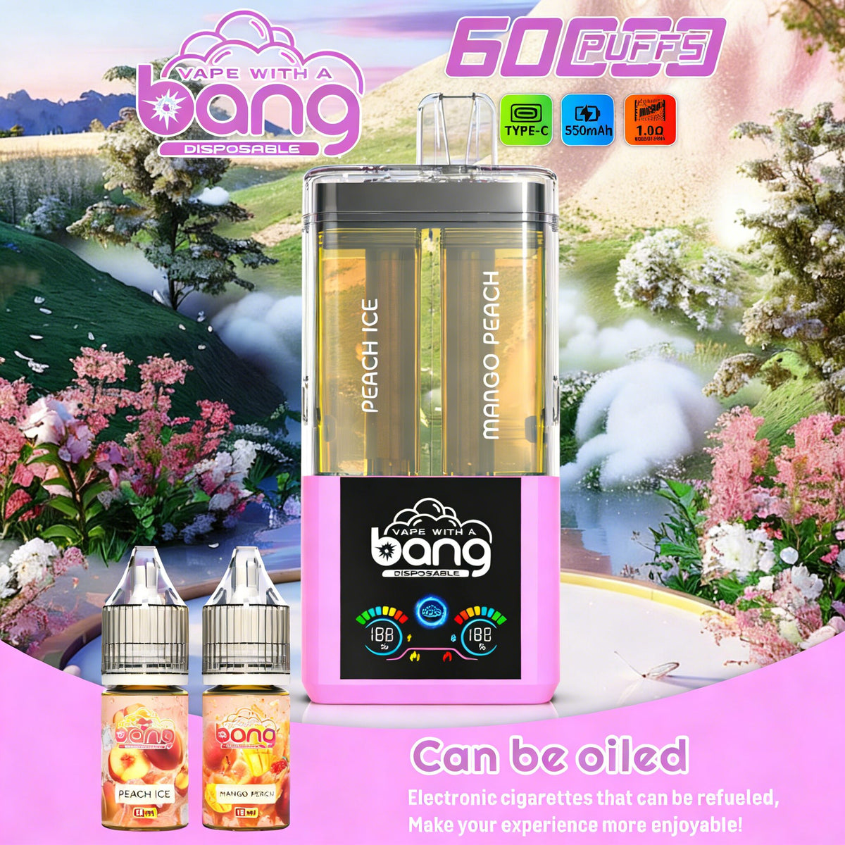 Bang 60K 60000 Puffs Dual Flavors Rechargeable Original Refillable Oil Vape