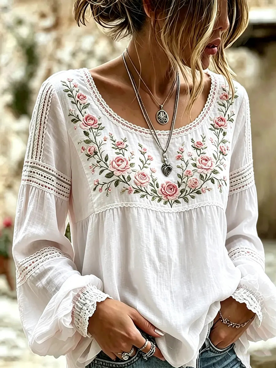 Tressalia - Embroidered Linen Blouse