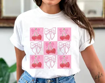 Comfort Colors White Cherry Bows Tee