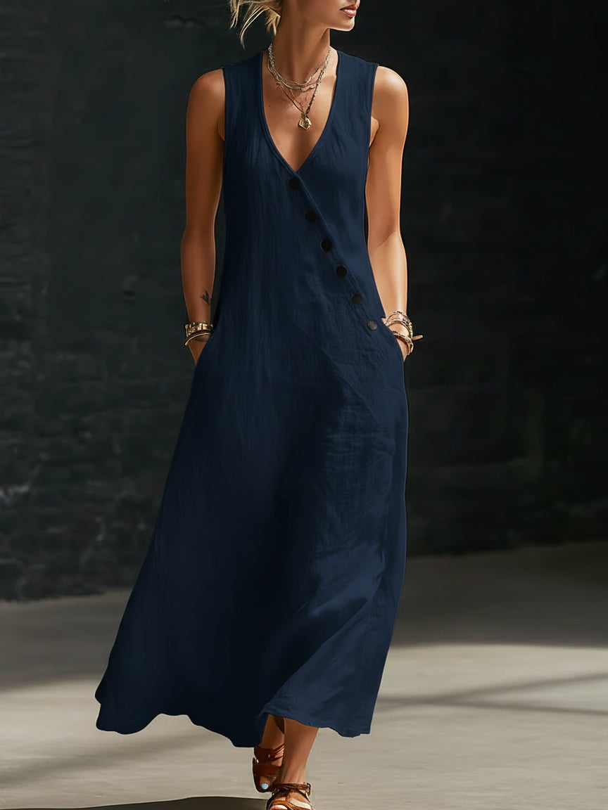Elaria - Structured V-Neck Long-Sleeve Midi Dress