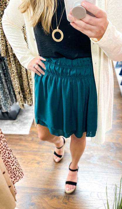 Hunter Green Solid Tiered Ruffle Skirt