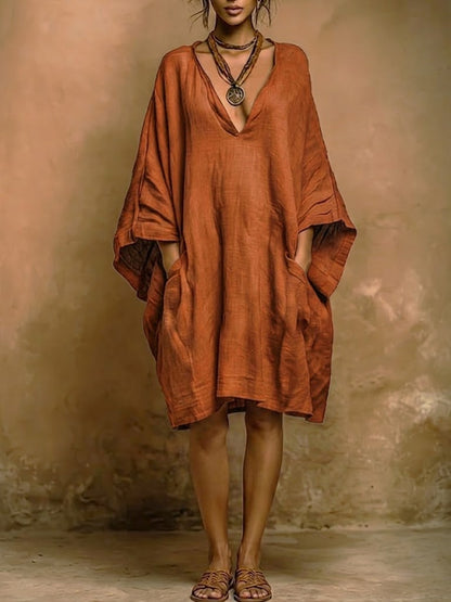Valenne - Loose Fit V Neck Midi Dress
