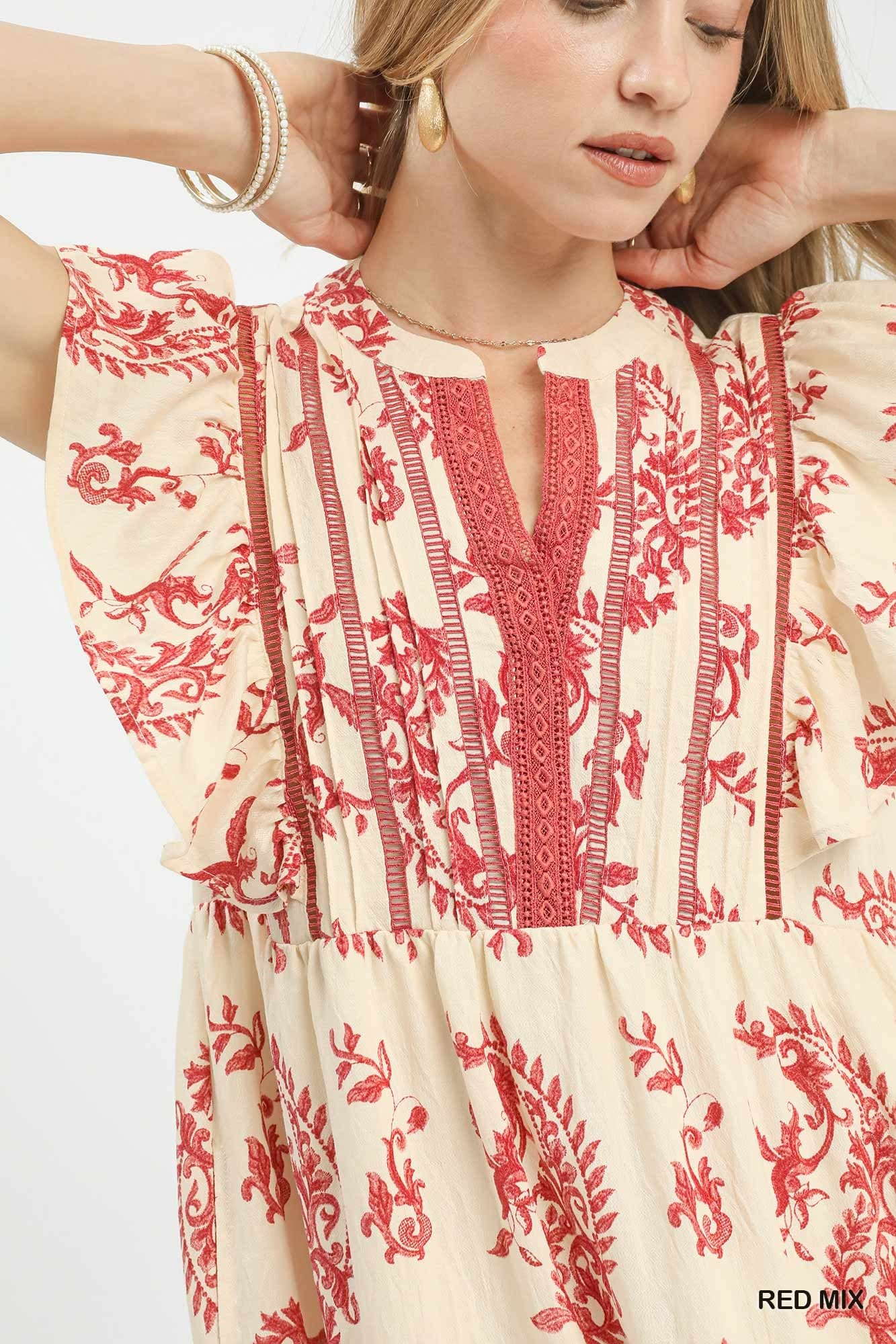 UMGEE Charlotte Paisley Midi Dress Red Mix